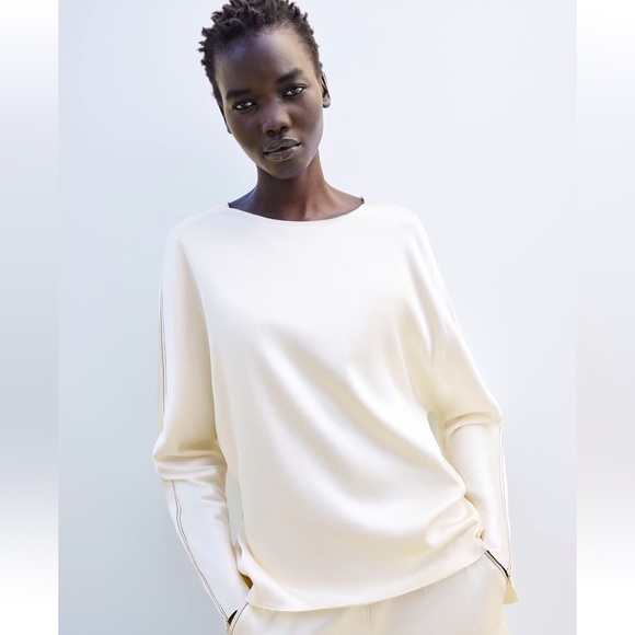Zara Tops - Zara NWT Satin Effect Topstitched Top